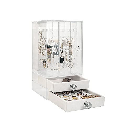 HARLIANGXY Rangement Bijoux, Porte Présentoir Bijoux avec 2 Tiroirs 222 Trous, Porte Boucles D'oreilles Acrylique Transparent, Plateaux Organisateur Maquillage pour Bijoux Collier Bracelet Cover