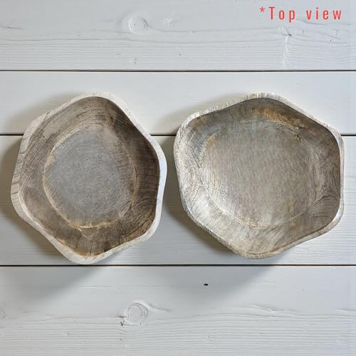 Image of POSHIO Wooden Bowls for Serving Fruit Salad, Set of 2 | Serving Wooden Bowls with Food Grade Coatings | Stylish Irregular Shaped Handcrafted Bowls for Table Decor