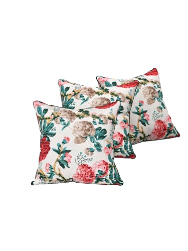 Image of Pure Cotton Quilted Cushion Cover 16x16 Inch | Anokhi Print Decorative Throw Pillow Cover | Soft Cotton Sofa Cushion Cover with Hidden Zipper | Living Room Bedroom Home Decor