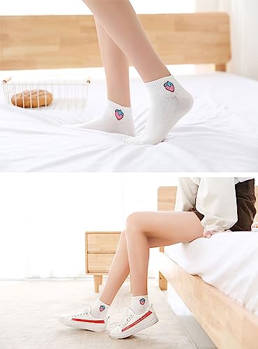 Image of Fruit Embroidered Ankle Socks Cute No Show Socks for Women, Ladies, Girls