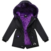 Girl Heavyweight Hooded Puffer Jacket Size 8-10 Winter Coat Black Parka for Kids