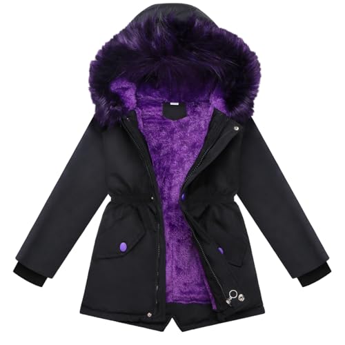Podgina Girls Winter Coat Size 6-7 Heavyweight Quilted Jacket with Faux Fur Trimmed Hood