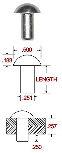 AN430-AD8-10 (1/4 Dia. X 5/8 Length), Solid 2117-T4 Aluminum Round Head Rivet, Plain Finish, (Pack of 1 LB - Approximately 187 Pieces)