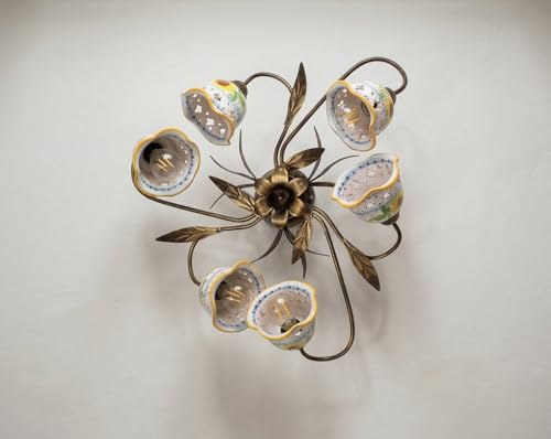 Plafonnier en fer forgé et céramique Anita lustre classique 6 branches rustique