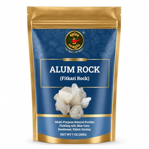 Spice Magic White Alum Crystal Rock, 7oz (200G) I 100% Natural I Perfect for Odor Control, Minor Cuts, Aftershave, and Pickling. (7oz, ALUM ROCK)