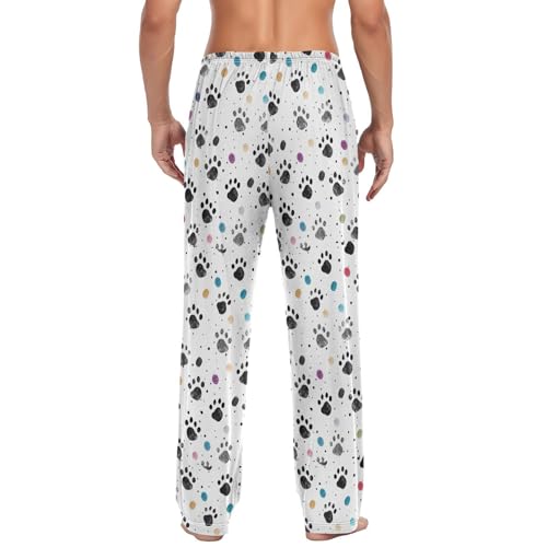 Men’s Dog Paw Prints Pajama Pants with Pockets, Comfortable Lounge Sleep Bottoms#5972