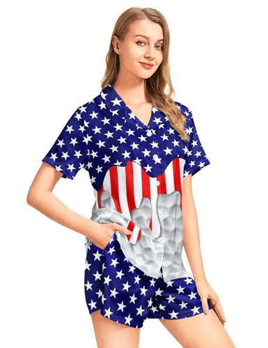 Image of Women's Pajama Sets Funny Pajamas for Women Set Comfortable 2 Piece Button Down Tops & Shorts Sleepwear Short Sleeve