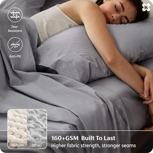 Image of Bedsure PureWoven Linen Sheets King Size, Cotton Linen Blend Sheets, 4PCS