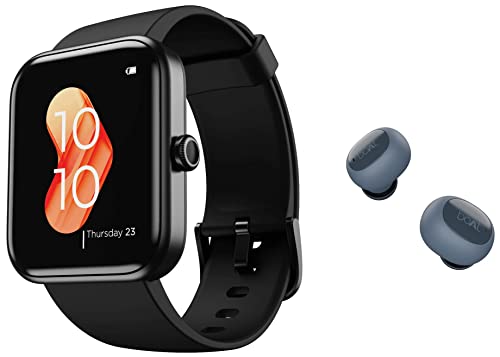 Image of boAt Xtend Smartwatch with Alexa Built-in, 1.69 inch HD Display, Multiple Watch Faces & Airdopes 121v2 in-Ear True Wireless Earbuds with Upto 14 Hours Playback, with Mic, 8MM Drivers, Battery Indicators