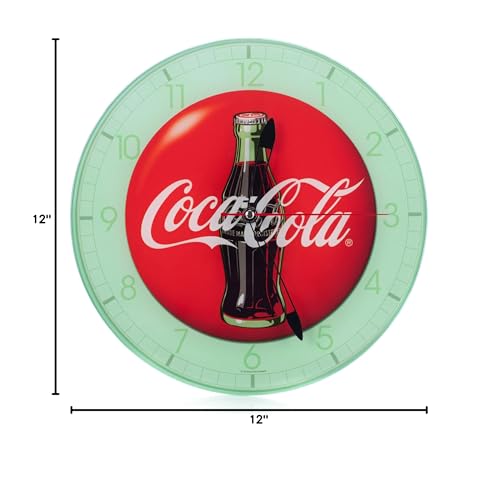 Mark Feldstein & Associates Coca Cola Bottle Round Vintage Red Button Logo 12 x 12 Glass Wall Clock