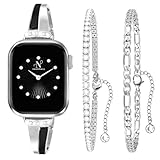 Newlibery Set di 2 cinturini sottili in argento da donna, compatibili con Apple Watch da 42 mm (S3/2/1)/44/45/46/49 mm, regolabili, in metallo, per iWatch Serie 11/10/9/8/7/6/5/4/SE/3/2/1