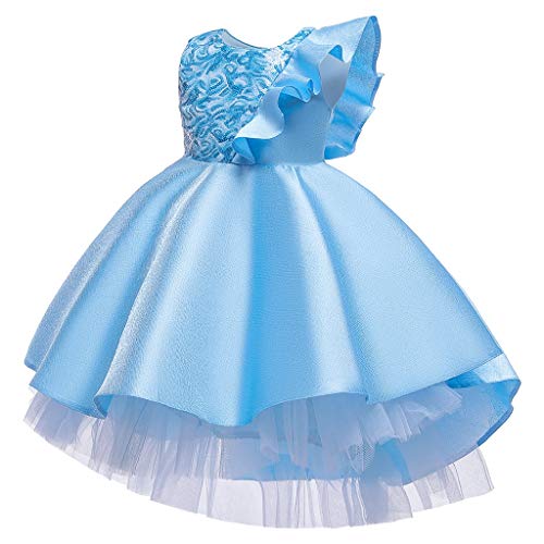 WFRAU Mädchen Reine Farbe Abendkleid Rüschen Ärmel Blumen Stickerei Prinzessin Geburtstag Party Tüll Puff Kleid Festzug Kleid Kinder Hochzeit Brautjungfer Kleid Formal Dance Kleid Alter 6-16 – Bild 3