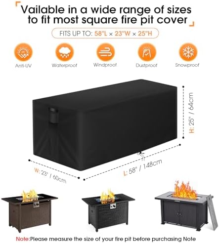 POMER Fire Pit Cover Rectangular, 57 in Propane Firepit Cover for Patio Fire Table Waterproof Outdoor Gas Fireplace Cover - 57x23x25 inch - 4