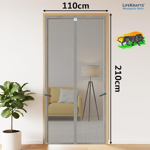Image of LifeKrafts Magnetic Mosquito Net for Door | Heavy Duty 80 GSM Mesh | Premium Polyester Material | Auto-Closing Insect Screen for All Door Types | Keeps Mosquitoes & Bugs Out |(210x110 cm, Grey)