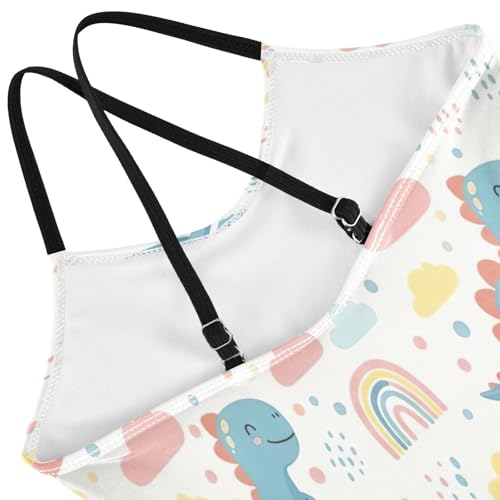 One Piece Toddler Swimsuit Girl, Summer Beach Swimwear 3-10 Y, Cute Pastel Dino4