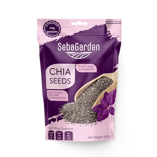Seba Garden Premium Nährstoffreich – Rohe schwarze Chiasamen 1 kg (2,2 lb) mit 5 g Protein und 10 g Ballaststoffen für Salate, Joghurt und Smoothies, gentechnikfrei, vegan, glutenfrei, Keto und Paleo