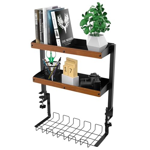 MOKOQI Desk Shelf Clamp On Desk Organizers and Accessories, Desk Extender Above and Under Desk Storage with Cable Management Tray for Office Table Gaming Desk Accessories