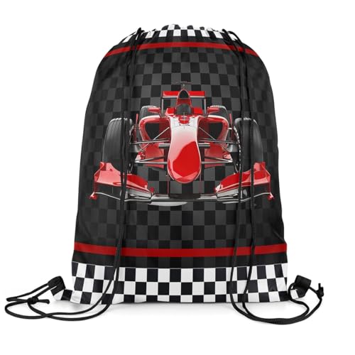 Mochila com cordão para carro com fórmula vermelha 33 x 40 cm, mochila para esportes radicais para academia, esportes, listras vermelhas, grade geométrica, xadrez, resistente à água, bolsa com cordão