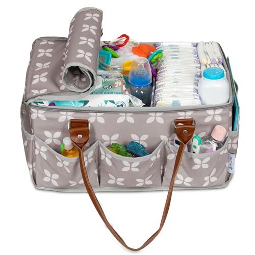 Image of Moteph Diaper Caddy Organizer - Baby Caddy with Lid, Car Diaper Caddy, Large Nursery Storage Diaper Tote Basket for Changing Table with Zip-Top Cover, Great for Baby Showers - Tan