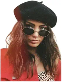 Boina Francesa Clássica de Feltro, Preta, Estilo Parisiense, Gorro Feminino com Gomos