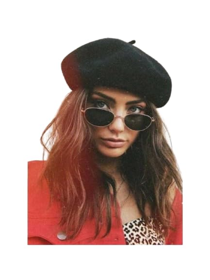 Boina Francesa Clássica de Feltro, Preta, Estilo Parisiense, Gorro Feminino com Gomos