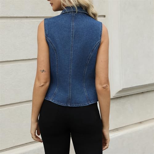 Ladyful Lapel Denim Vest for Women Sleeveless Business Work Jean Waistcoat Vest4