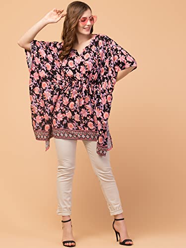 Image of Hive91 Floral Elegance: Rayon Kaftan with Fringes