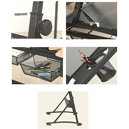 Xionggg Multifunctional Glass Drafting Table Height Adjustable Drawing Desk W/ 2 Storage Drawer, Tiltable Desk Art Table #TOP7