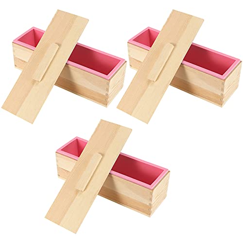JEUIHAU Silicone Soap Loaf Mold 3-Pack with Wood Box
