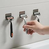 Stainless Steel Adhesive Razor Holder for Shower, 3-Pack, No-Drill Waterproof Hooks, Rust-Resistant Shaver Storage for Bathroom