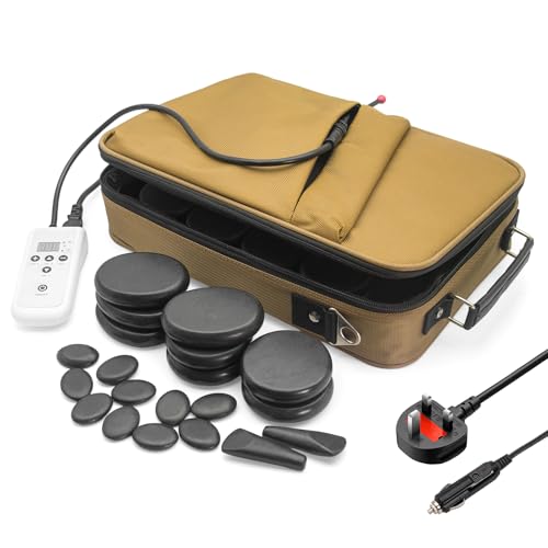 USEAHITOR 20 Pcs Basalt Hot Stones Massage Set with Temperature Adjustment Hot Stones Massage with Warmer Kit Professional Massage Tool for Relieve Tension and Muscle Pain (Brown)
