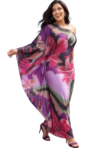 Image of KOH KOH Womens Long One Shoulder Hawaiian Flower Print Cocktail Maxi Dress