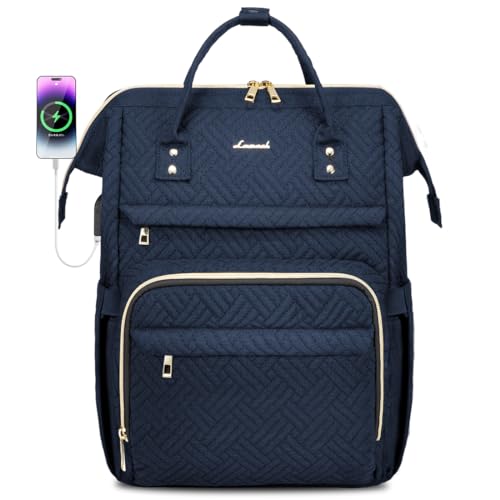 LOVEVOOK Laptop Backpack for Women,15.6 Inch Professional Womens Travel Backpack Purse Computer Laptop Bag Nurse Teacher Backpack,Waterproof Work Bags Carry on Back Pack with USB Port,Dark Blue Plait