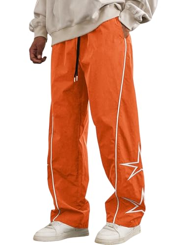 Yimoon Men's Star Pants Y2K Lightweight Drawstring High Rise Side Striped Pants Wide Leg Baggy Dance Pants with Pockets
