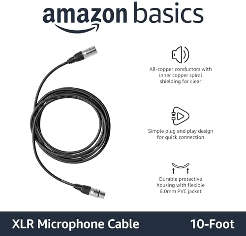 Amazon Basics XLR Microphone Cable for Recording Studio Speaker, PA System, All Copper Conductors, 10 ft, Black - 1