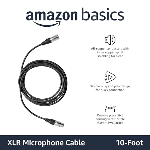 Image of Amazon Basics XLR Microphone Cable for Speaker or PA System, Recording Studio, All Copper Conductors, Low Noise, 10 ft, Black