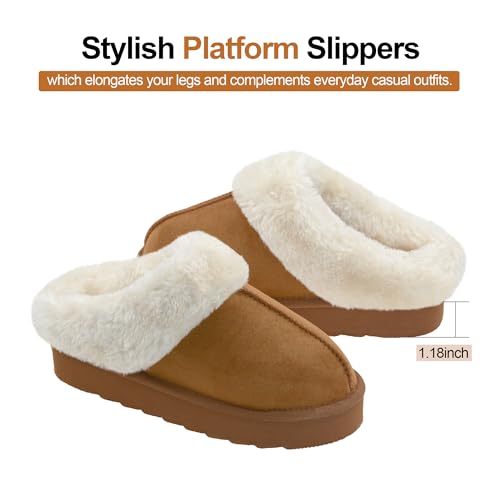 Fuzzy Platform Slippers for Women Cozy Winter House Slippers Indoor/Outdoor Memory Foam House Shoes3