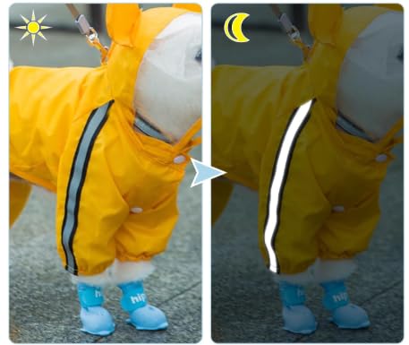 Dog Raincoats Rain Snow Coats Waterproof Clothing (4 Four Legs) Raincoat Full Cover Dogs Hooded Transparent (with Decorative Hooded Ears) (Yellow, 16,) 2