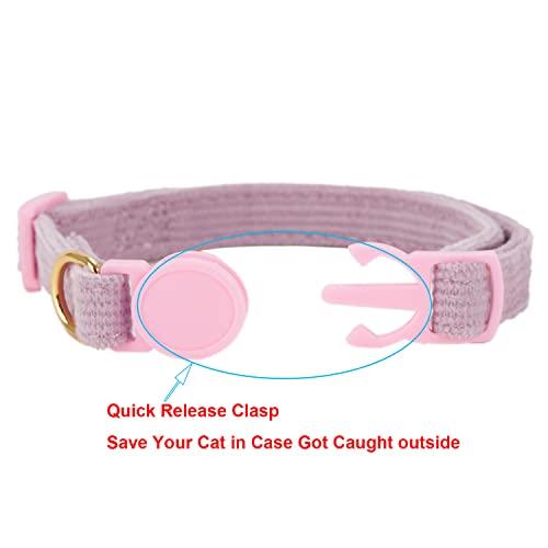 YUDOTE Ultra-soft Collar Natural Cotton Corduroy Made for Cats with Sensitive Skin,Lightweight Kitten Collars with Quick-release Buckle and Removeable Bow-tie,Light Pink Pack of 1 - Image 4
