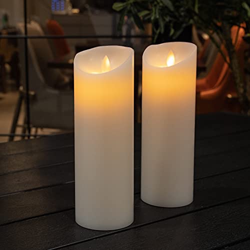 Image of Fire Tek 3 x 8.7 Inch Flameless Pillar Candle, 1 Programable LED Pillar Candle - Dancing Flame, For Home, Weddings, And Parties, White Real Wax Battery Pillar Candle, Remote Sold Separately,