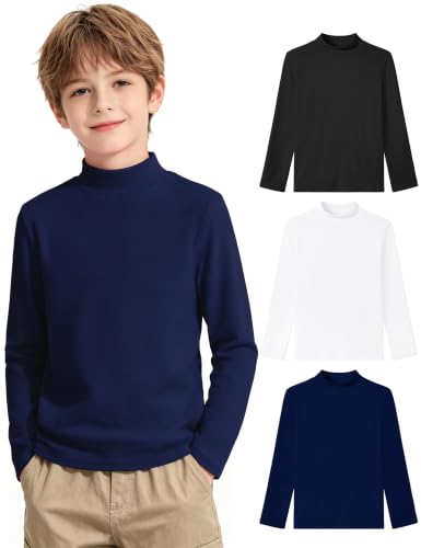 Image of Auranso 3 Pack Boys Turtleneck Long Sleeve Shirts Girls Kids Warm Tops