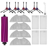 18 Pack E10s Accessories Kit Replacement Compatible with Eureka E10S / E20 Plus Robot Vacuum Cleaner, 1 Main Roller Brushes, 8 Side Brushes, 4 Hepa Filters, 4 Mop Pads,1 Cleaning Brush