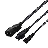 Strhowill IEC 320 C14 to C7/C5 Y Split Short Power Adapter Cord IEC 320 C14 Male to C5 & C7 Y Split Power Cord 0.32M/1FT (C14 to C7+C5)