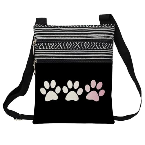 Cartoon Paw Messenger Bag Small Ethnic Pattern Printed Adjustable Strap Crossbody Zipper Bag Cartoon Paw Phone Bag Wallet Cute Shoulder Handbag for Women