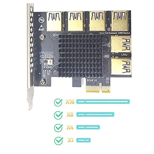 Carte Multiplicateur de Riser 6 Ports PCIe 1X Hub USB 3.0 compact pour setup compact - 3