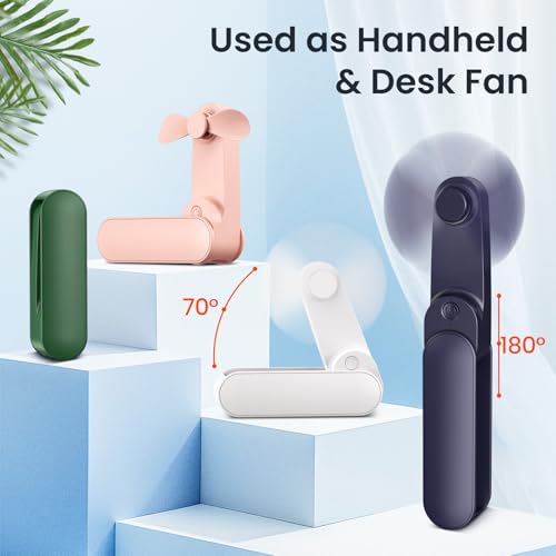 Mini Handventilator, 2 Geschwindigkeiten und 14 Laufzeit Handventilator USB-wiederaufladbarem mit 1000mAh Akku, Leise und Leistungsstark, Tragbarer Ventilator für Reisen, Büro, Zuhause & Outdoor 2