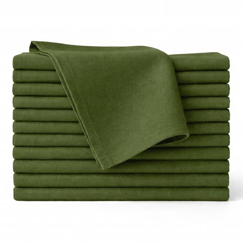 Ivy Heritage Cloth Napkins Set of 12 100% Cotton Fabric Reusable Dinner Napkins 18 x 18 Inch Washable Table & Kitchen Napkins for Everyday Dining Entertaining Home & Restaurant Use Moss Green