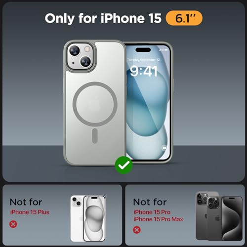 Image of Miracase Magnetic for iPhone 15 Case (Compatible with MagSafe)（with 2X Screen Protectors） Military-Grade Protection, Anti-Fingerprint Translucent Matte Phone Cover for iPhone 15 6.1 inch, Gray