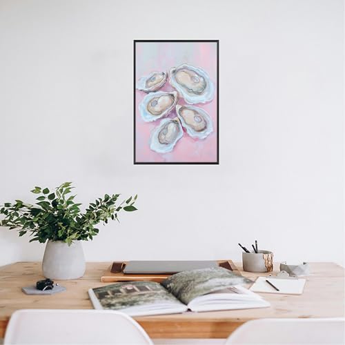Image of Pastel Blue Oyster Shell Poster Abstract Beachy Shell Canvas Wall Art Trendy Colorful Coastal Shell Picture Prints Painting For Home Living Room Kitchen Restaurant Wall Decor 16x24in Framed