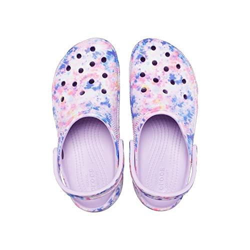 Image of Crocs Women's Classic Graphic Platform Clogs, Platform Shoes, Lavender /Multi, 10 Women